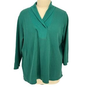 Roaman's Pullover Top Green Waffle Knit Shawl Collar 3X